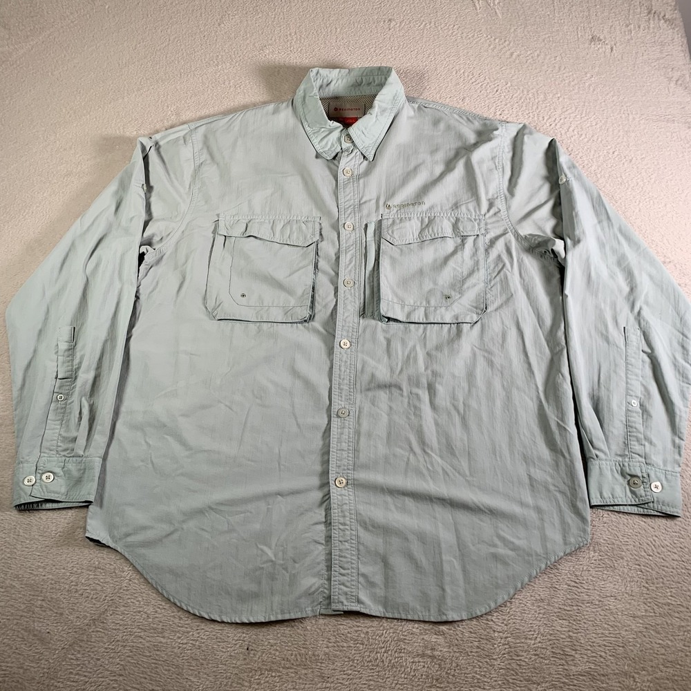Redington Shirt Mens XL Green Long Sleeve Nylon Vented Fishing Button Front‎